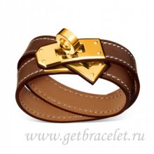 Hermes Rivale Double Wrap Bracelet Brown With Gold